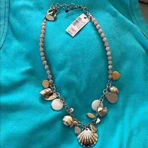 Chico's Pink and Gold Seashell Charm Necklace